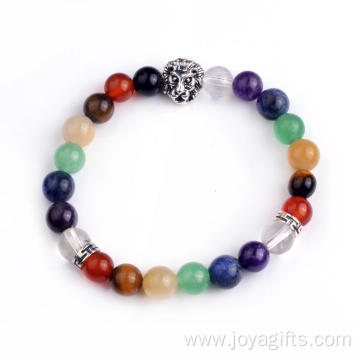 8MM Chakra Gemstone Beads Silver Plating Lion Head Bracelet